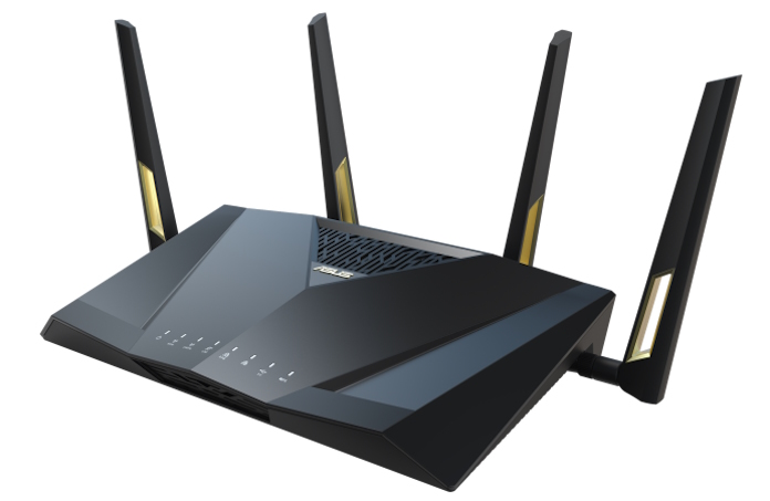 A front angle view of the ASUS RT-AX88U Pro wireless extendable router
