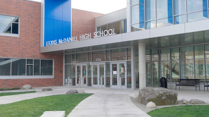 The front entrance of McDaniel High School