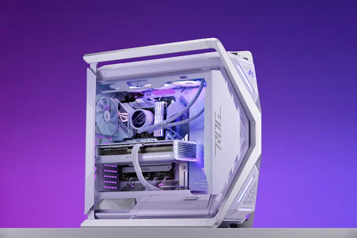 The Intergalactic Explorer build featuring the ROG Strix Z790-A Gaming WiFi II motherboard and the ROG Ryuo III 360 ARGB White Edition AIO cooler