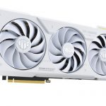 TUF Gaming GeForce RTX 4070 Ti white graphics card hero shot from the front side