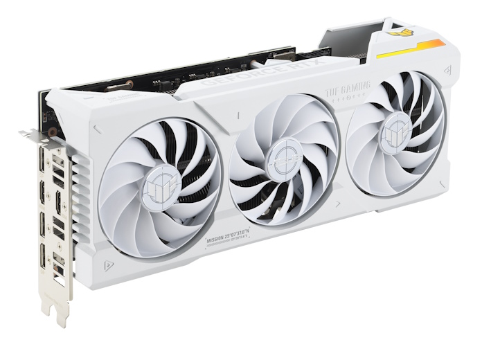 The TUF Gaming GeForce RTX 4070 Ti White from a front angle view