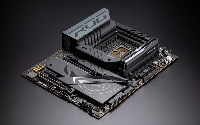 The ROG Maximus Z790 Apex Encore motherboard on a grey background.