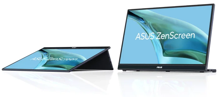 ASUS ZenScreen MB16QHG portable displays in two different usage modes