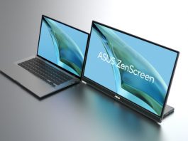 The ZenScreen MB16QHG attached to an ASUS laptop