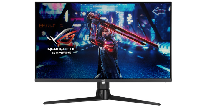 The ROG Strix XG32UQ gaming monitor from a front view 
