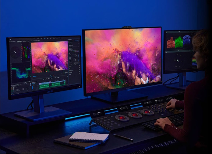 A creator doing color grading work with a ProArt-powered worsktation