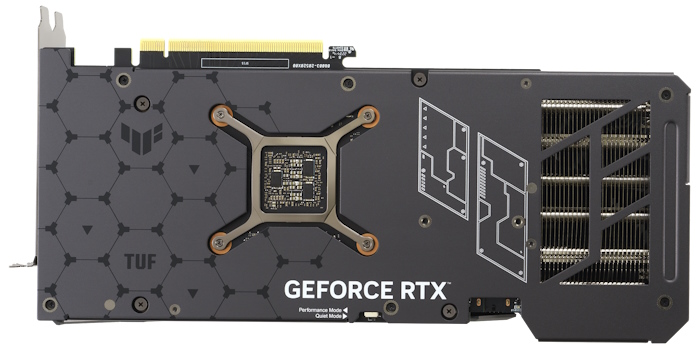 A close look at the backplate of the TUF Gaming GeForce RTX 4070 Ti SUPER graphics card