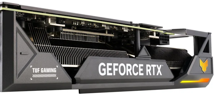 A close look at the backplate of the TUF Gaming GeForce RTX 4070 Ti SUPER graphics card
