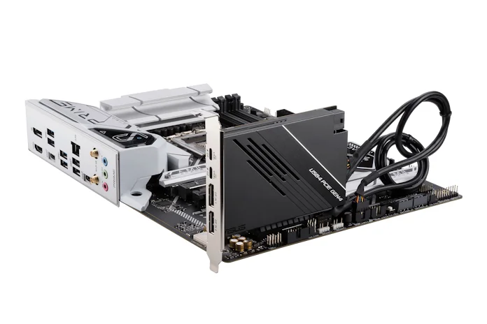 The ASUS USB4 PCIE GEN4 CARD installed into an ASUS prime motherboard