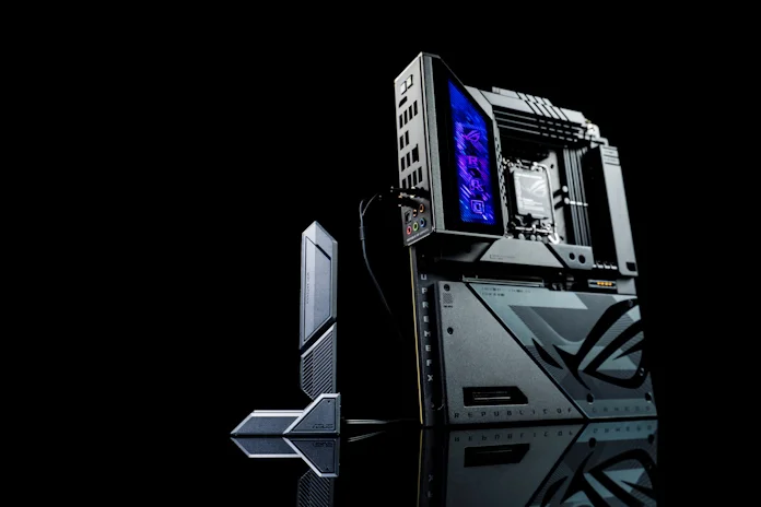 The ROG Maximus Z790 Hero BTF motherboard with the ASUS WiFi Q-Antenna attached