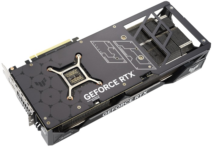 The vented backplate of the TUF Gaming GeForce RTX 4080 SUPER graphics card