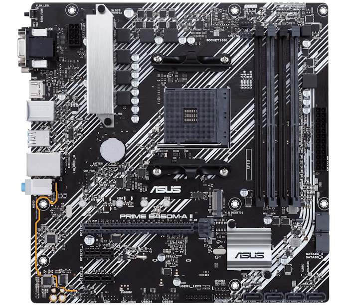 A closeup view of the I/O shroud on the TUF Gaming B650-Plus WiFi motherboard, a solid pick for a budget gaming PC