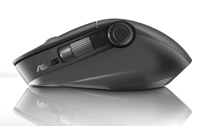 The ProArt MD300 mouse from a side view showing the integrated ASUS Dial
