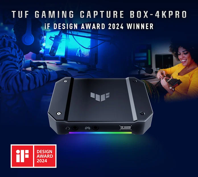 A banner indicating that the TUF Gaming Capture Box-4K Pro is a iF Design Award 2024 Winner