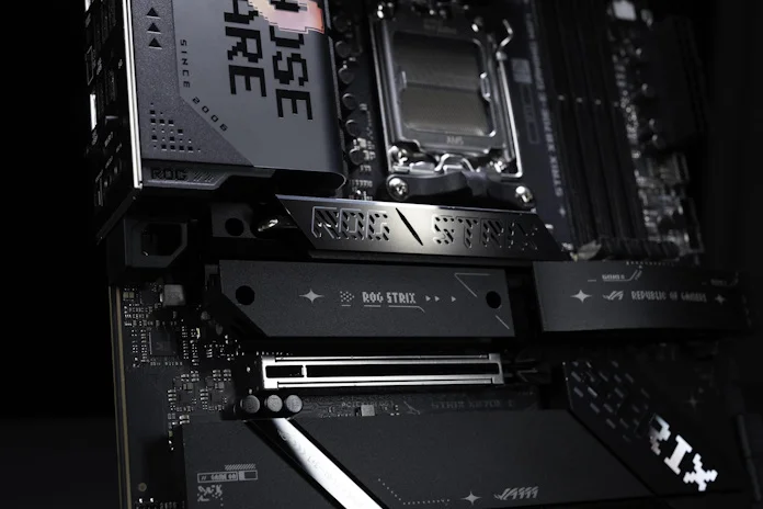 The M.2 slots on the ROG Strix X870E-E Gaming WiFi motherboard and their M.2 heatsinks