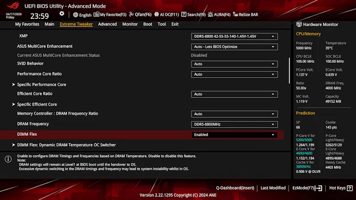 A screenshot of the BIOS interface showing where to enable DIMM Flex for your DDR5 memory