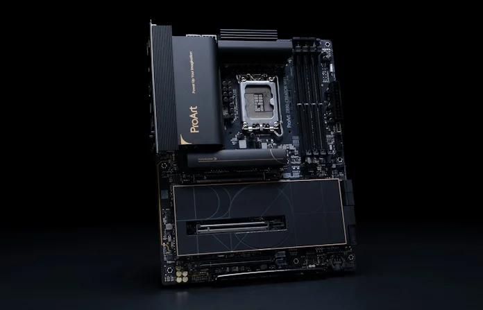 ProArt Z890-Creator WiFi motherboard in a full view from the front 