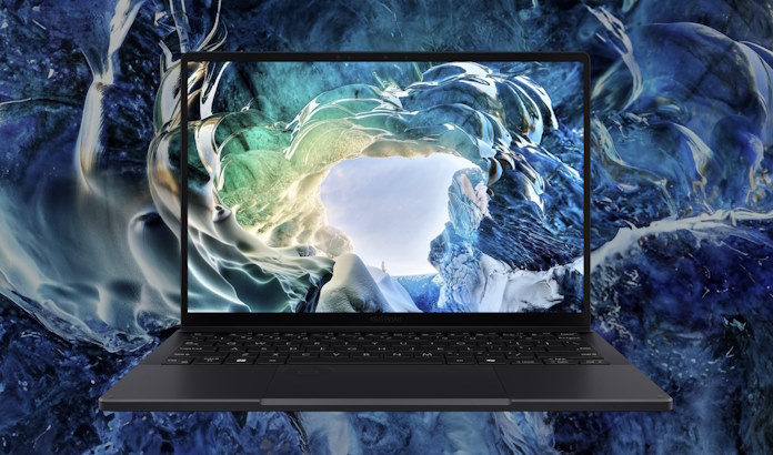 The ProArt PX13 laptop against a stylized background