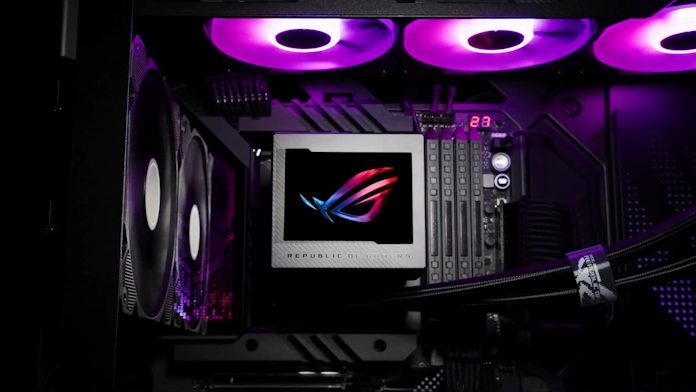 The ROG Ryujin III 360 ARGB AIO liquid CPU cooler in a completed PC build 