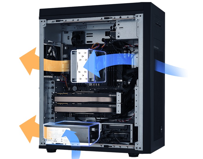 An infographic showing the airflow pathway for the ExpertCenter Pro ET700I W7