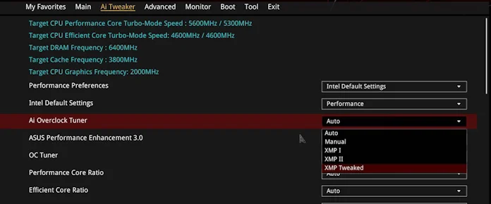 A screenshot of BIOS showing where to enable XMP Tweaked