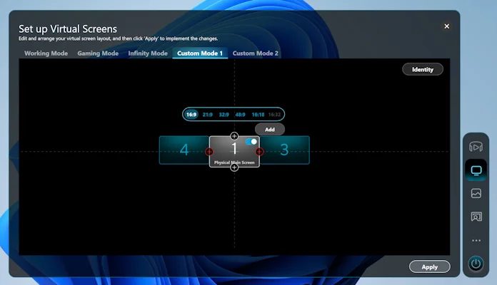 A screenshot of the virtual screen interface