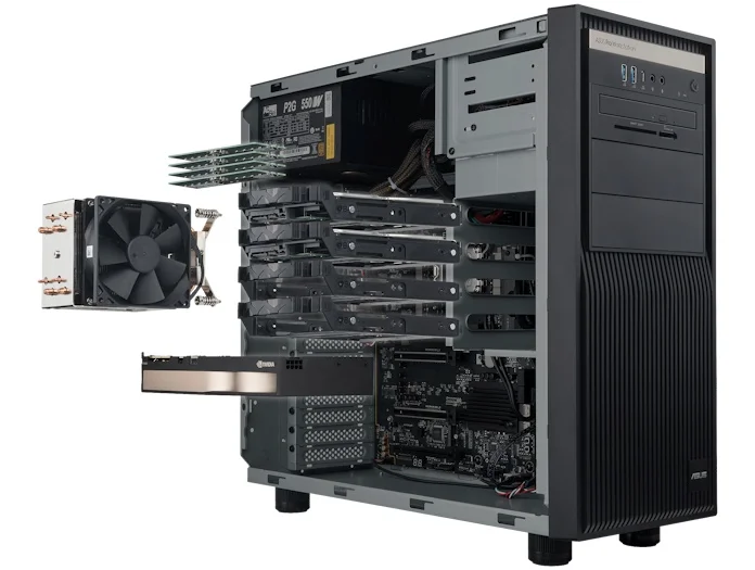 A stylized view of this ExpertCenter Pro workstation showing installable hardware options