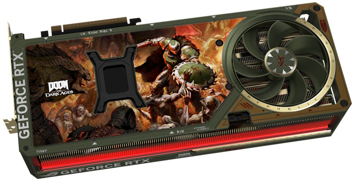 The backplate of the ROG Astral GeForce RTX 5080 OC DOOM Edition graphics card