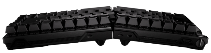 A view of the top edge of the ROG Falcata split gaming keyboard