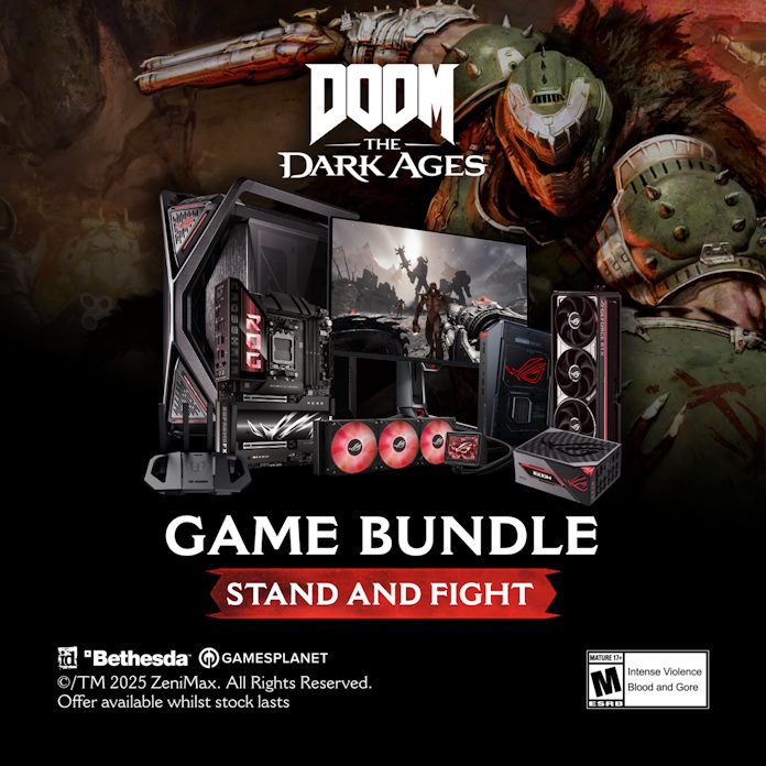 A banner for the DOOM: The Dark Ages game bundle from ASUS 
