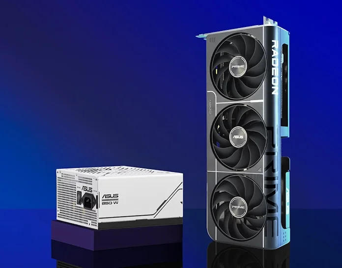 An ASUS Prime graphics card and power supply 