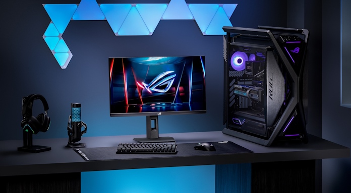A gaming setup featuring the ROG Strix Ace XG248QSG gaming monitor