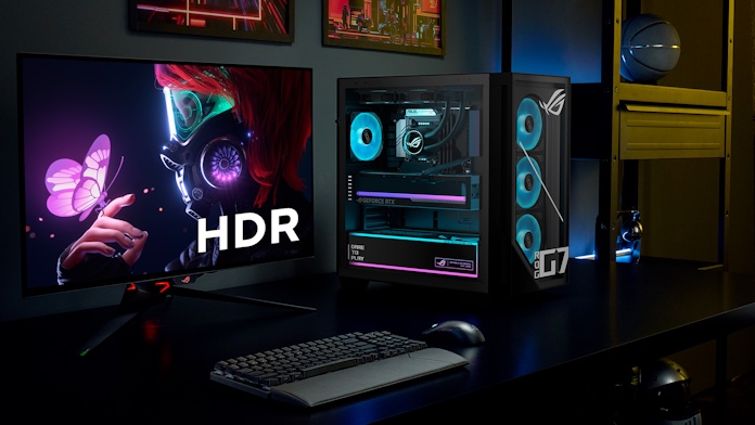 A gaming setup featuring the ROG G700 prebuilt desktop
