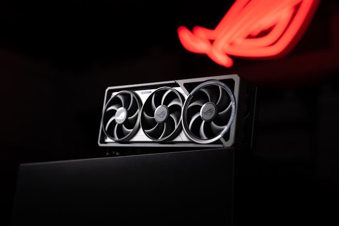 A side view of an ROG Astral graphics card