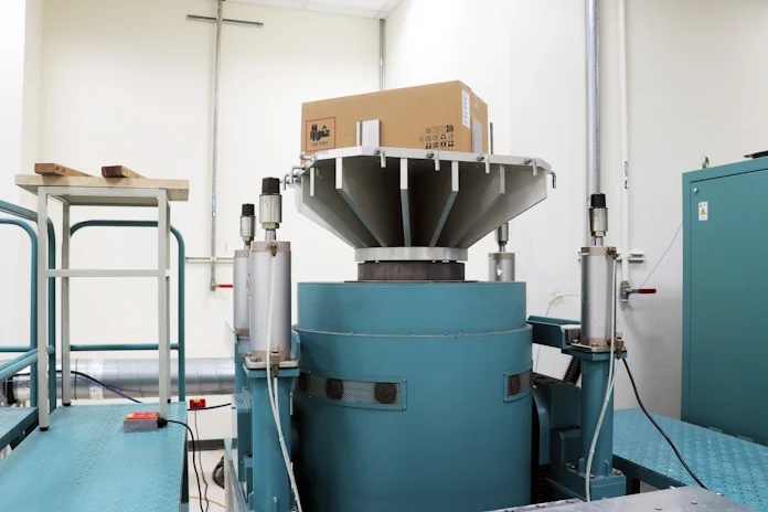 The package bump test machine with a NUC in a package on top 