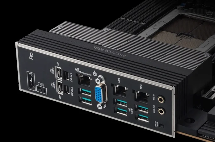 The connectivity options for the Pro WS WRX90E-SAGE SE motherboard