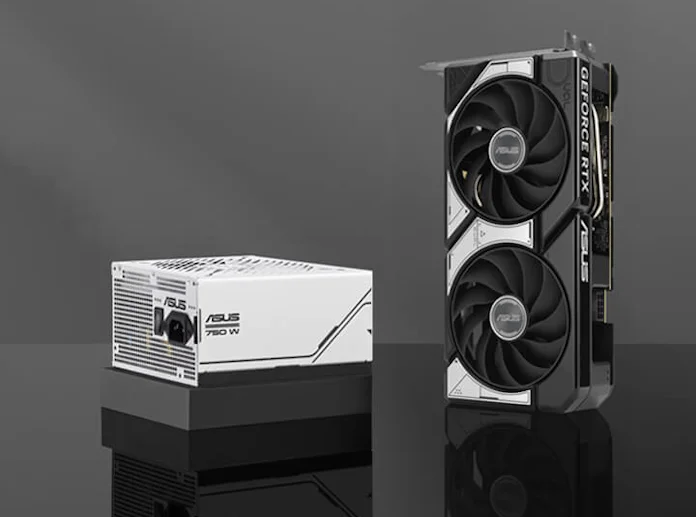 A graphics card and a power supply on a table
