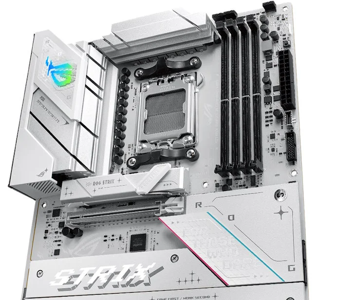 The upper half of the ROG Strix X870-A Gaming WiFi motherboard