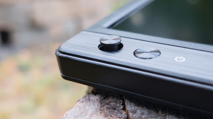 A closeup view of the joystick that allows for easy control of display settings with the this model from the ASUS ZenScreen portable monitors lineup