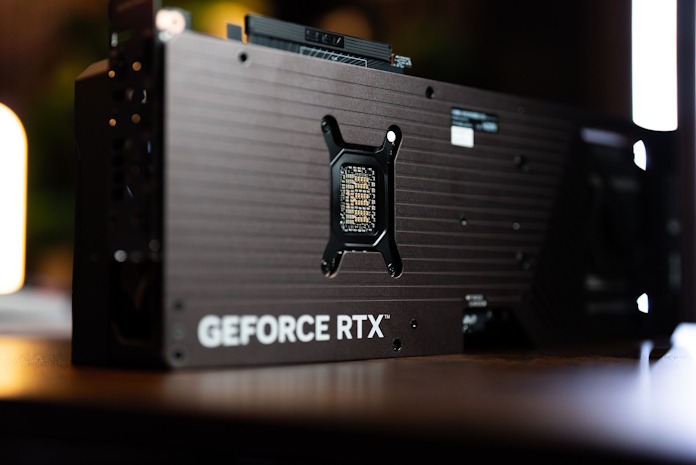 The backplate of an ASUS GeForce RTX 5080 OC Noctua Edition graphics card
