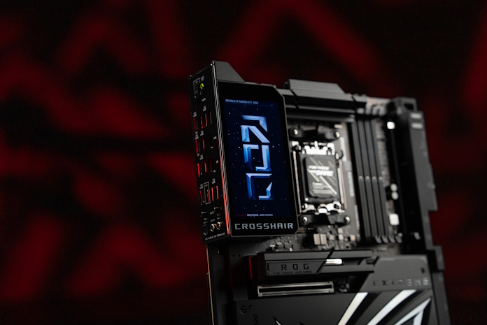 A view of the top half of the ROG Crosshair X870E Extreme motherboard