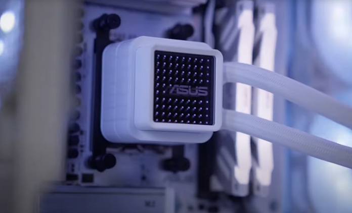 A closeup view of the pump housing for the ASUS Prime LC 360 AIO CPU liquid cooler