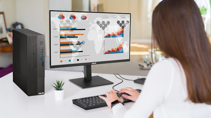 The ASUS VA27UQSB business monitor on a desk 