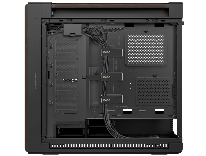 ProArt PA602 chassis cable management area with integrated PWM fan control