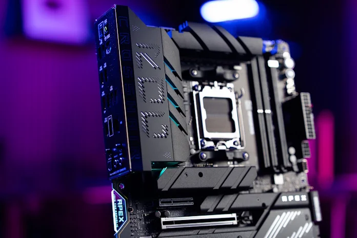 The upper half of the ROG Crosshair X870E Apex motherboard