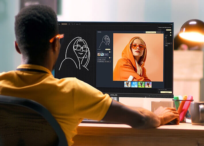 A man considers an AI-generated image built from a sketch