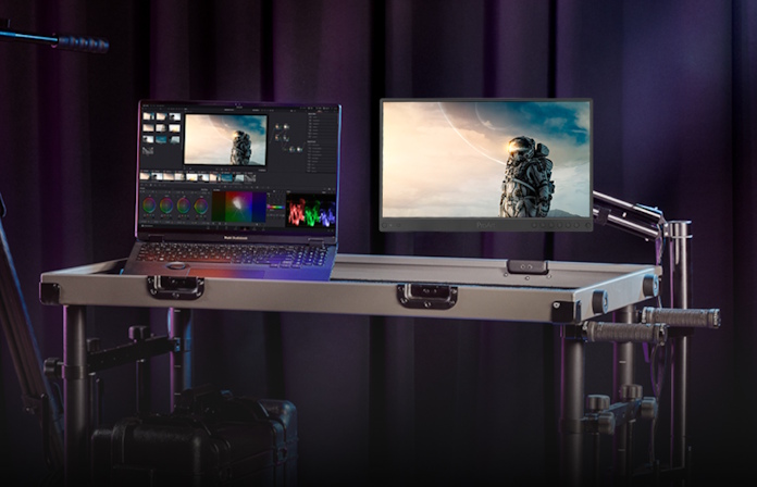 An on-set workstation on a cart featuring the ProArt Display PA16USV