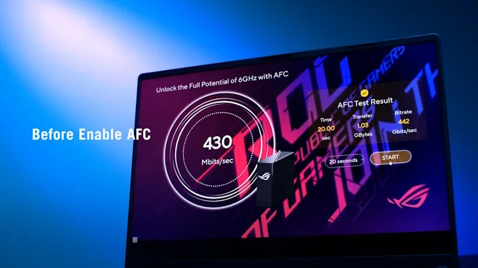 A before test for AFC, showing 430 Mbits/sec in a speed test